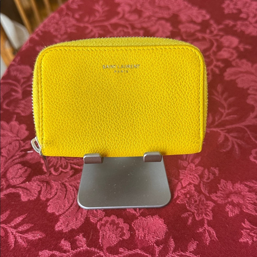 Saint Laurent Yellow Leather Compact Zip Cardholder